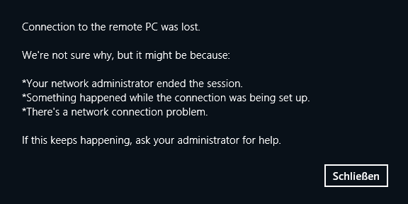 Connection to the remote PC Was lost.